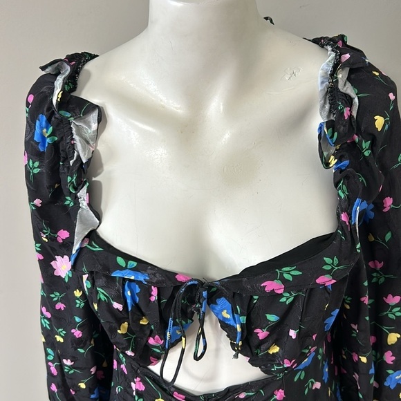 For Love & Lemons Lexy Mini Dress Long Sleeve Black Floral Jacquard XL NEW - Picture 5 of 15